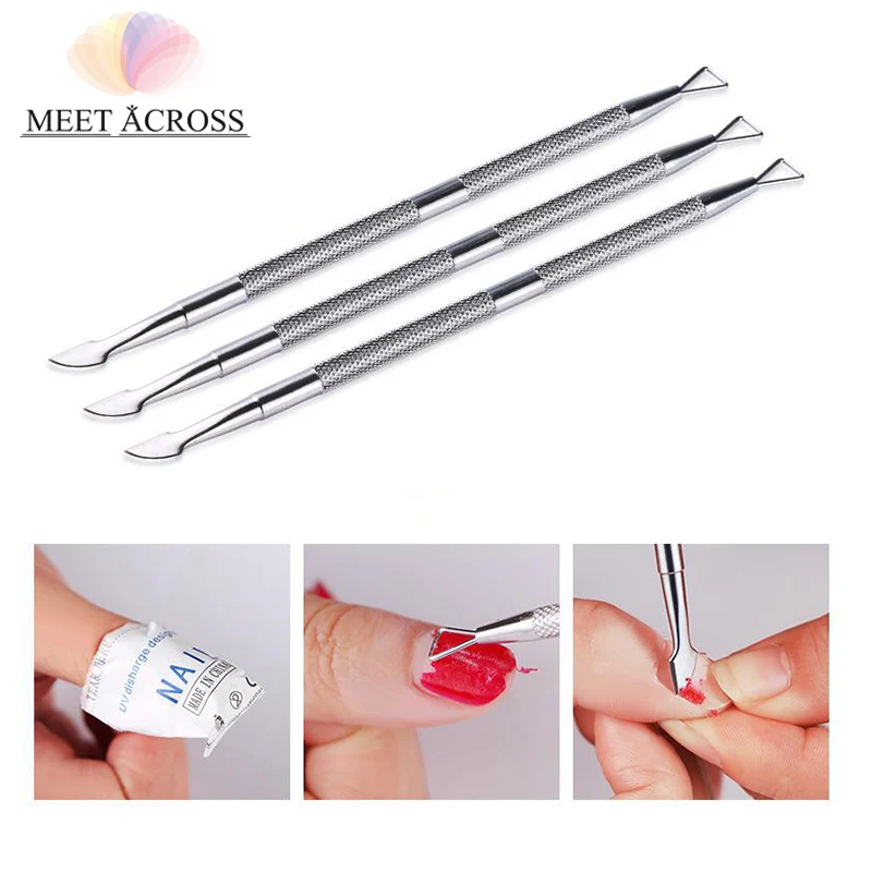 

MEET ACROSS Triangle Head Nail Gel Polish Remover Tool Stainless Steel Stick Cuticle Pusher Lacquer Cleaner Nail Art Care Tool