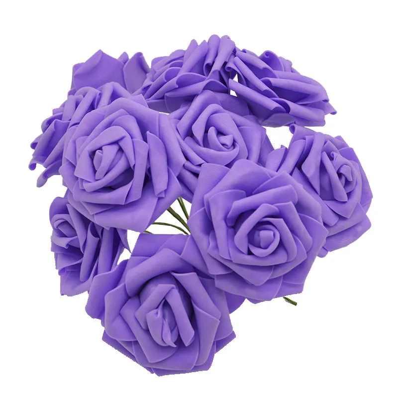 10 шт. 8 см белые Большие Розы Искусственные из ПЭ Поролоновый букет цветов Свадебные цветы для скрапбукинга DIY ручной работы - Color: Purple