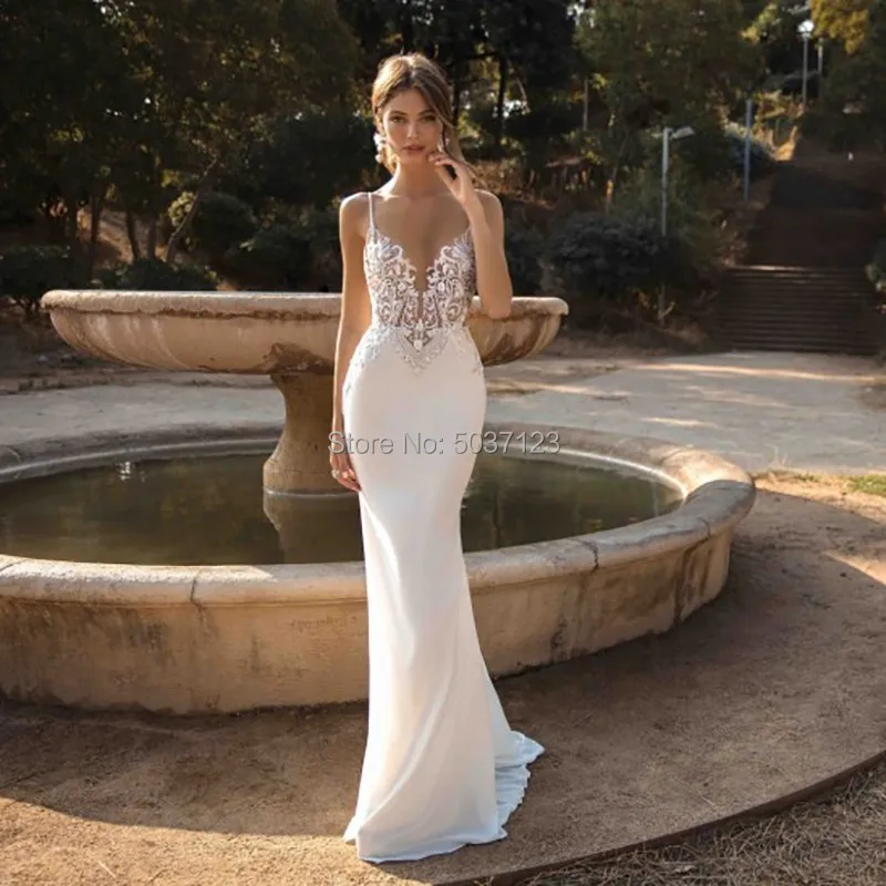 

Beach Mermaid Wedding Dresses Backless Lace Sexy Spaghetti Straps Bridal Gowns 2019 Vestido De Novia Plus Size