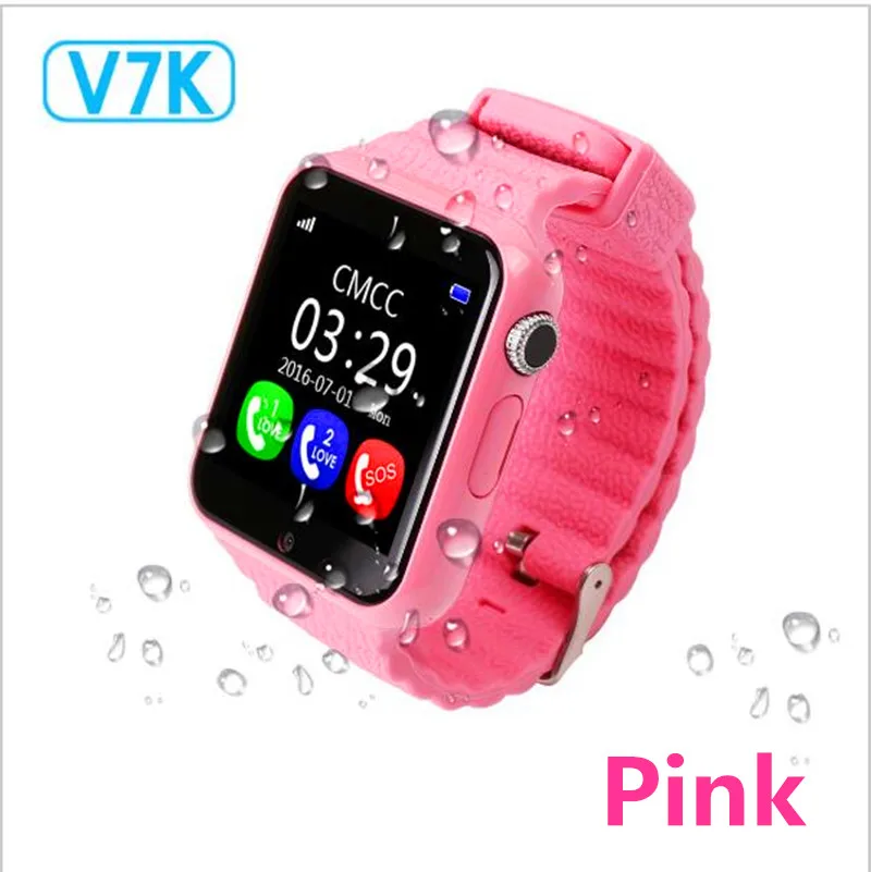 Gps Смарт часы V7K с Bluetooth камерой SIM TF карты детские часы SOS вызова расположение устройства трекер для детей мальчик девочка безопасный PK Q50 - Цвет: Розовый