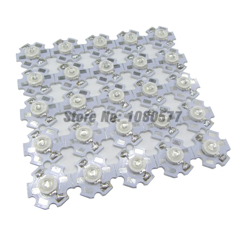 50pcs 1W 3W High Power LED Full Spectrum White Warm white Green Blue Deep Red 660nm Royal blue With 20mm White & Black Star PCB