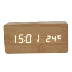 Календарь с голосовым управлением термометрический Прямоугольник Деревянный светодиодный цифровой будильник USB/AAA Бамбук Дерево Белый