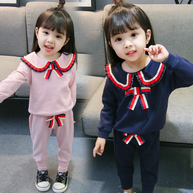 

Girls 2019 New Spring and Autumn Children's Two-piece Casual Round Neck Suit 0-4