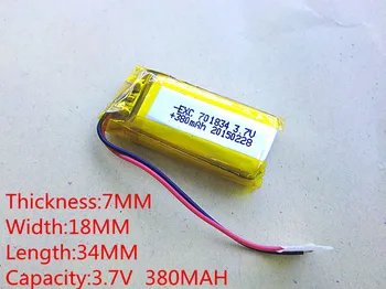 

3.7V 380mAh 701834 Lithium Polymer Li-Po li ion Rechargeable Battery cells For Mp3 MP4 MP5 GPS PSP mobile bluetooth