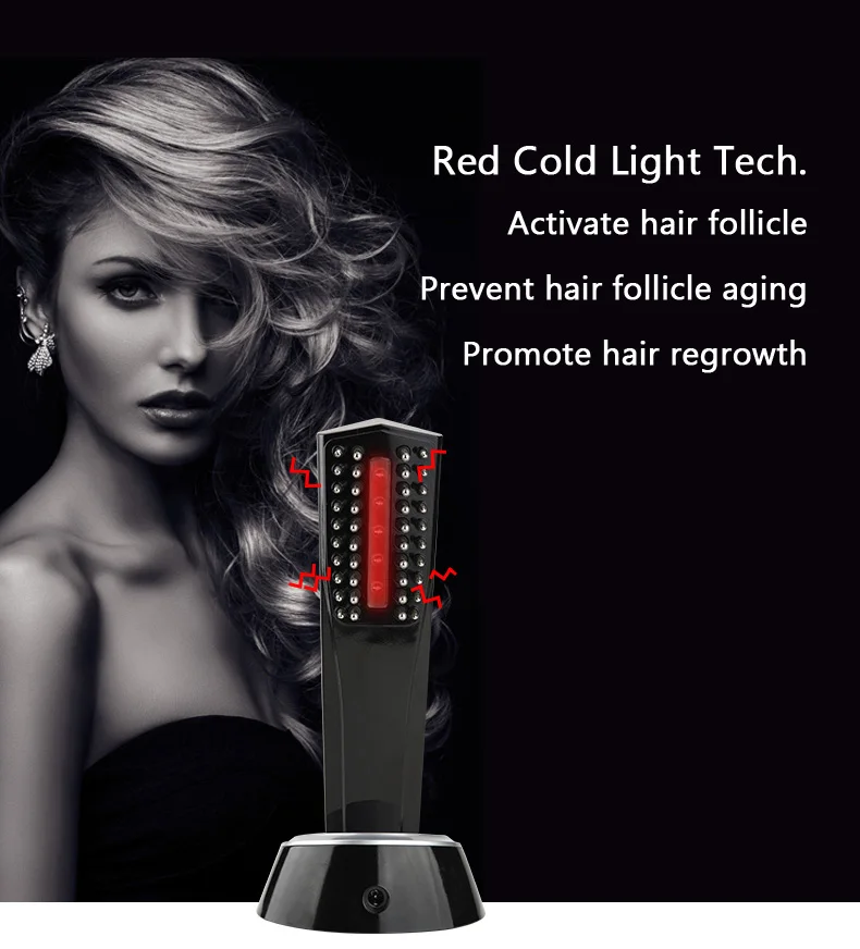 Pente de Massagem Evitar a Perda de Cabelo Promover o Crescimento do Cabelo Elétrica Vibração Massageador Massagem Couro Cabeludo Luz Vermelha Simular Folículo 22 Pente de massagem elétrica evitar a perda