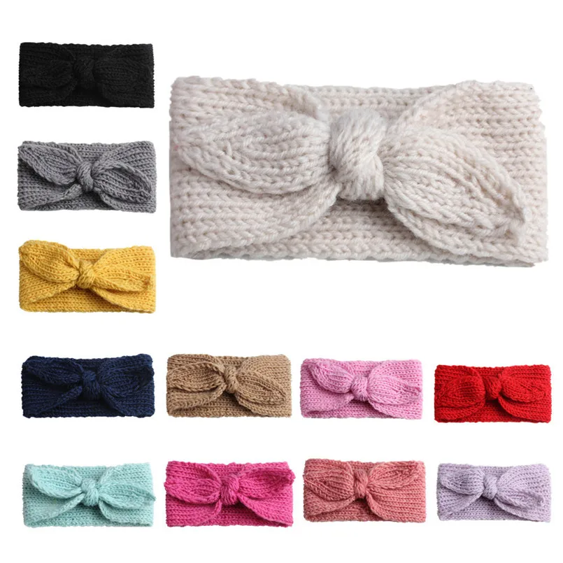 Headwear Baby girl headbands Baby Kids Girls Wool Rabbit Bow Ear Hairband Headband Turban Knot Head Wraps Bebes acessorios #4A31 (2)