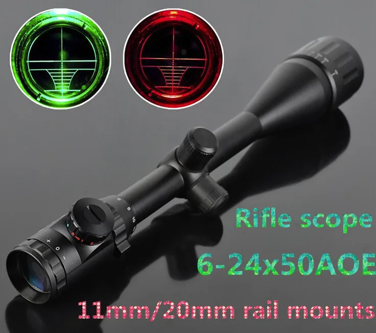Softair 6 24x50 AOEG Red & Green Illuminated Crosshair Gun Rifle Scope