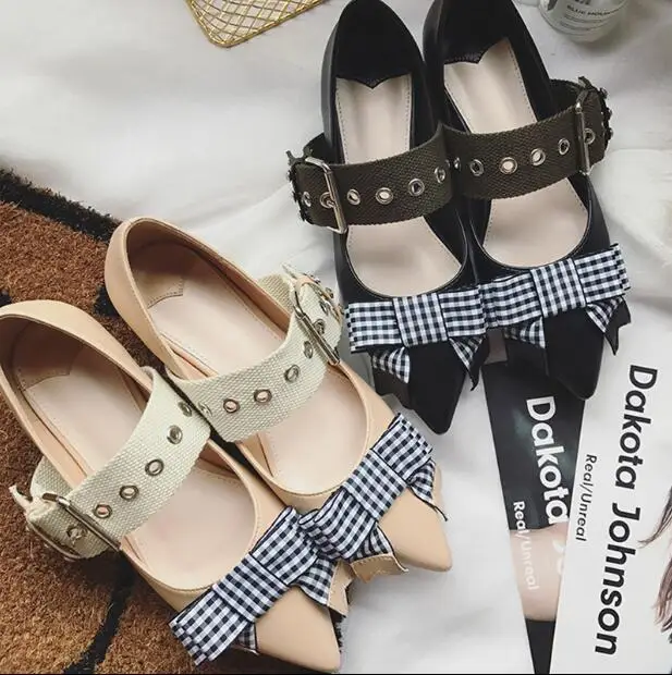 Ballet Flats Buckle Strap Shoes Women 2018 Flats Round toe Butterfly-knot Flat Casual Shoes zapatos de mujer Pink Black Loafers 