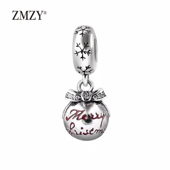 

ZMZY Authentic 925 Sterling Silver Charms Merry Christmas Bauble Translucent Red Enamel & Clear CZ Fits Pandora Charm Bracelet