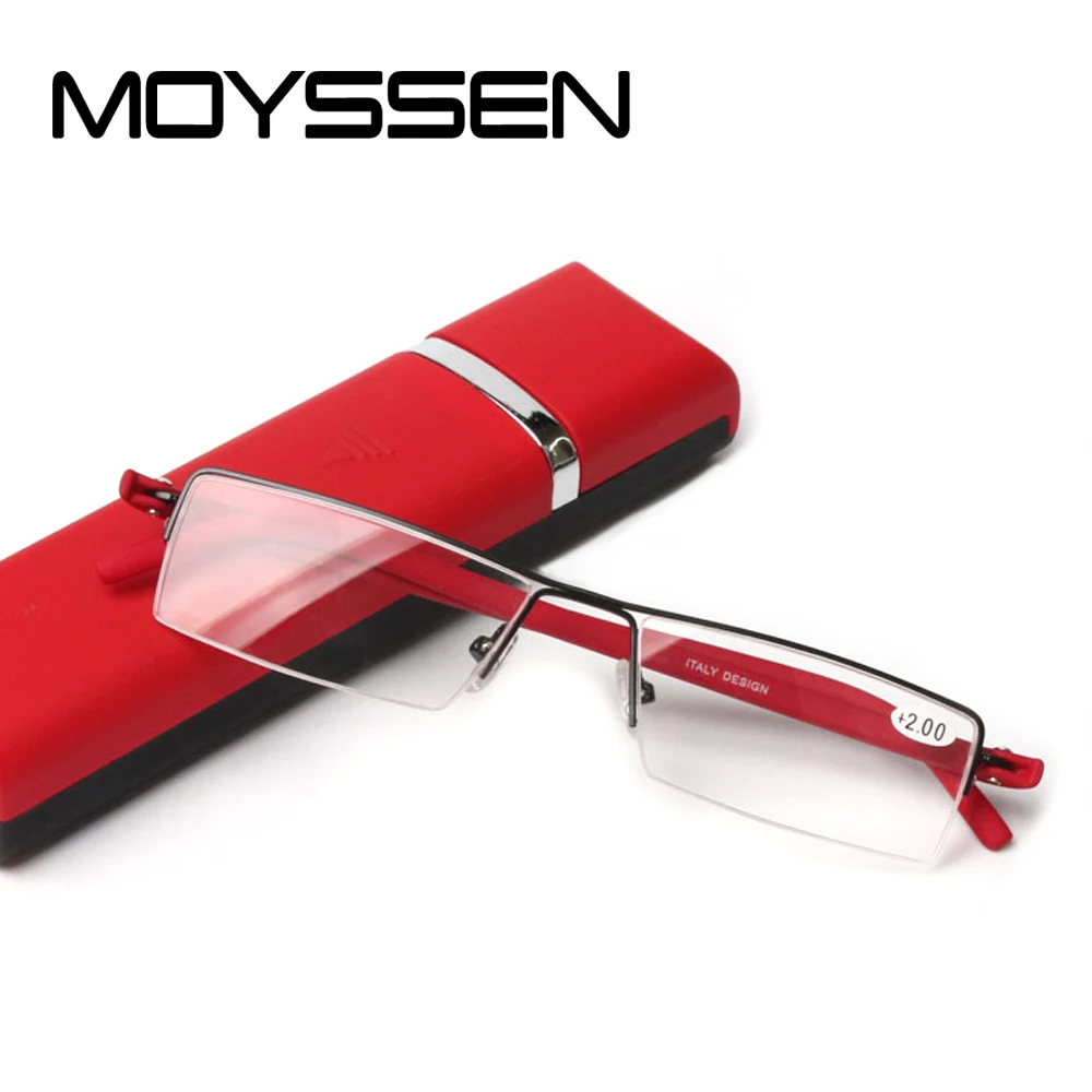 

Quality Men Portable Half Frame Reading Glasses With Case Women Small Square Far Sight Presbyopic Eyewear Ultral Light TR90 Leg