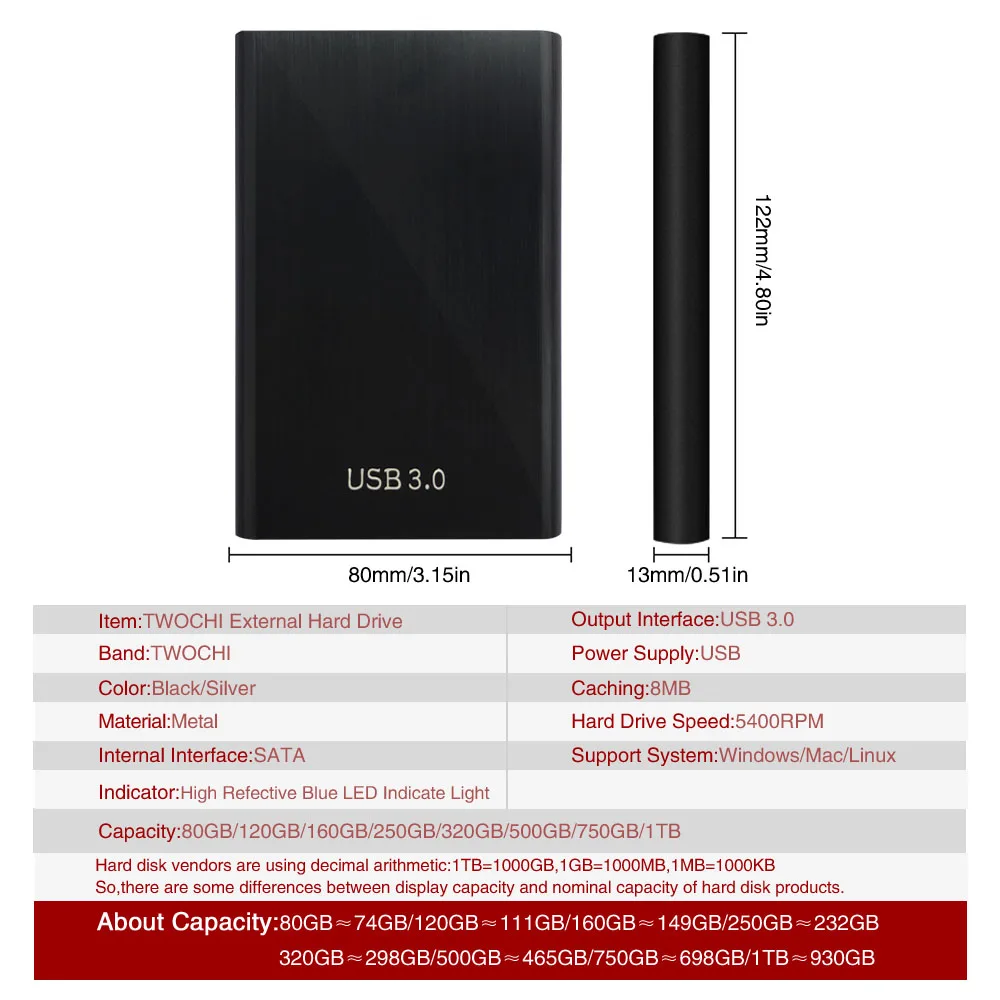 twochi HDD 2.5'' External Hard Drive USB3.0 HD Storage Portable Hard Disk With Xbox One/Xbox 360/PS4/PC/Mac Desktop Laptop twochi HDD 2.5'' External Hard Drive USB3.0 HD Storage Portable Hard Disk With Xbox One/Xbox 360/PS4/PC/Mac Desktop Laptop