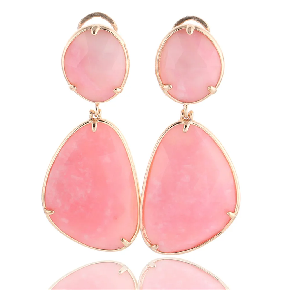

Irregular Pink Rhodochrosite Drop Earrings Gold Plating Big Natural Stone Drop Dangle Earrings For Women Fashion Party Jewelry