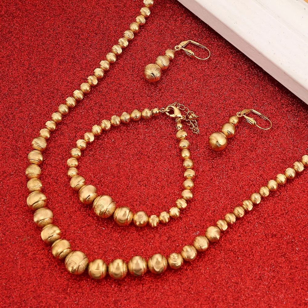 

Beads Necklace Earrings Bracelet Jewelry Set Ball Gold Color Africa Arab Middle East Ethiopian Sets