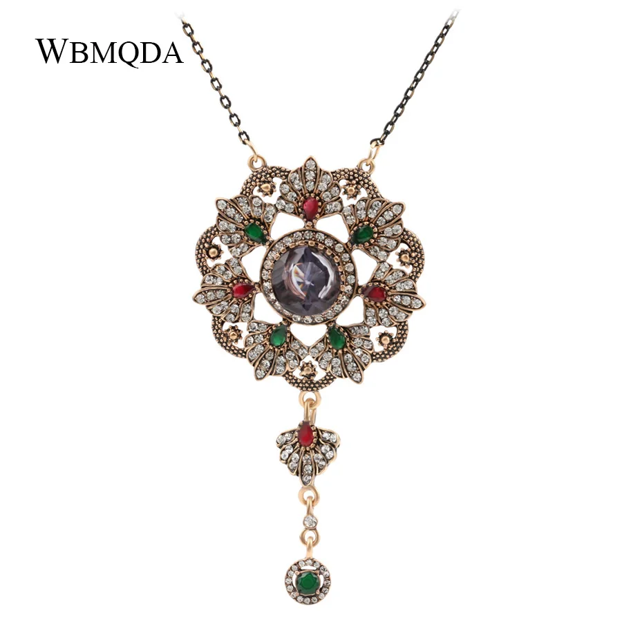 

Hot Vintage Boho Blue Crysta Necklaces & Pendants For Women Ancient Gold Color Necklace Jewelry Clothing Accessories