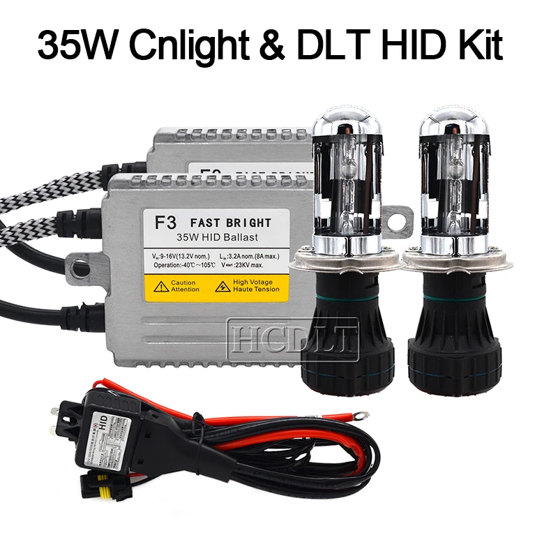HCDLT AC 12V 35W Cnlight H4 Bixenon HID Kit H4-3 4300K 5000K 6000K HiLo Beam Bulb 35W Reactor DLT F3 Ballast H4 HID Xenon Kit (3)