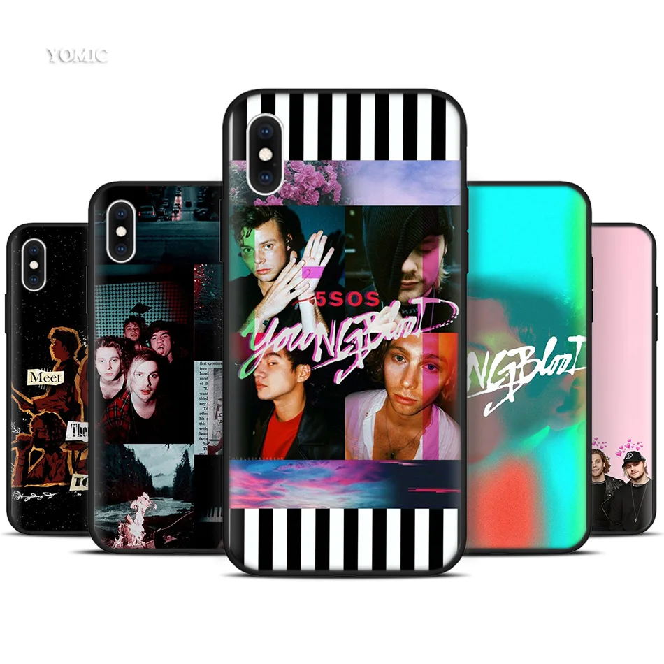 

Silicone Black Case for iPhone XR X XS MAX 7 8 6 6S Plus 5 5S SE 7Plus 8Plus Mobile Phone 5Sos band YOUNGBLOOD