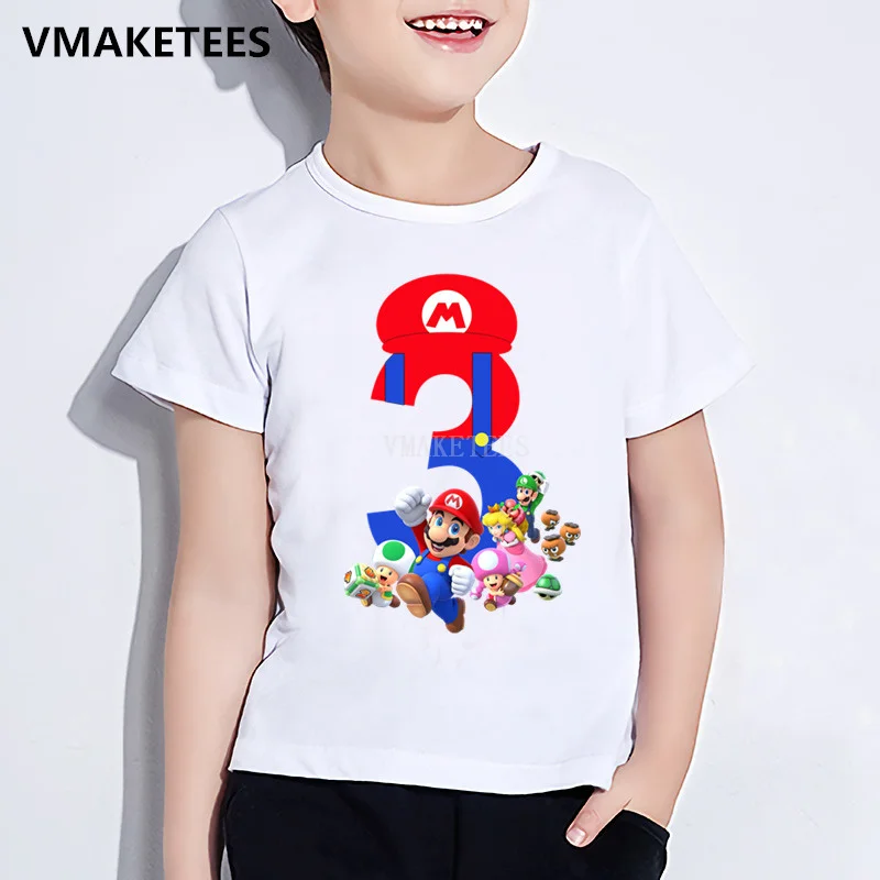 Детская футболка с принтом Super Mario Bros номер 1 9 для мальчиков и девочек подарком на