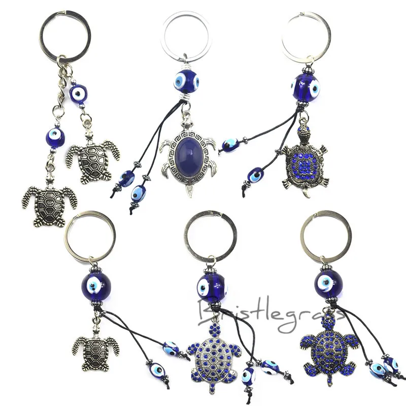 

BRISTLEGRASS Turkish Blue Evil Eye Rhinestone Tortoise Turtle Keychain Key Chains Ring Holder Hanging Pendant Amulet Lucky Charm
