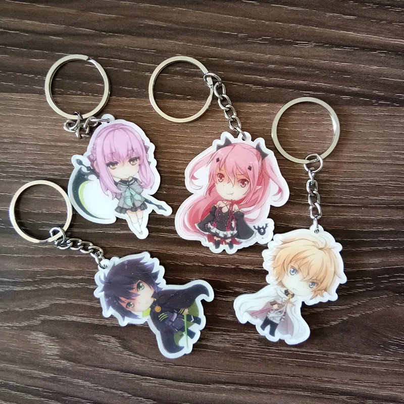 

4pcs/set Anime Keychain Seraph Of The End Owari No Seraph Hyakuya Hiiragi Shinoa Hiiragi Pendant Keyrings kulcstarto