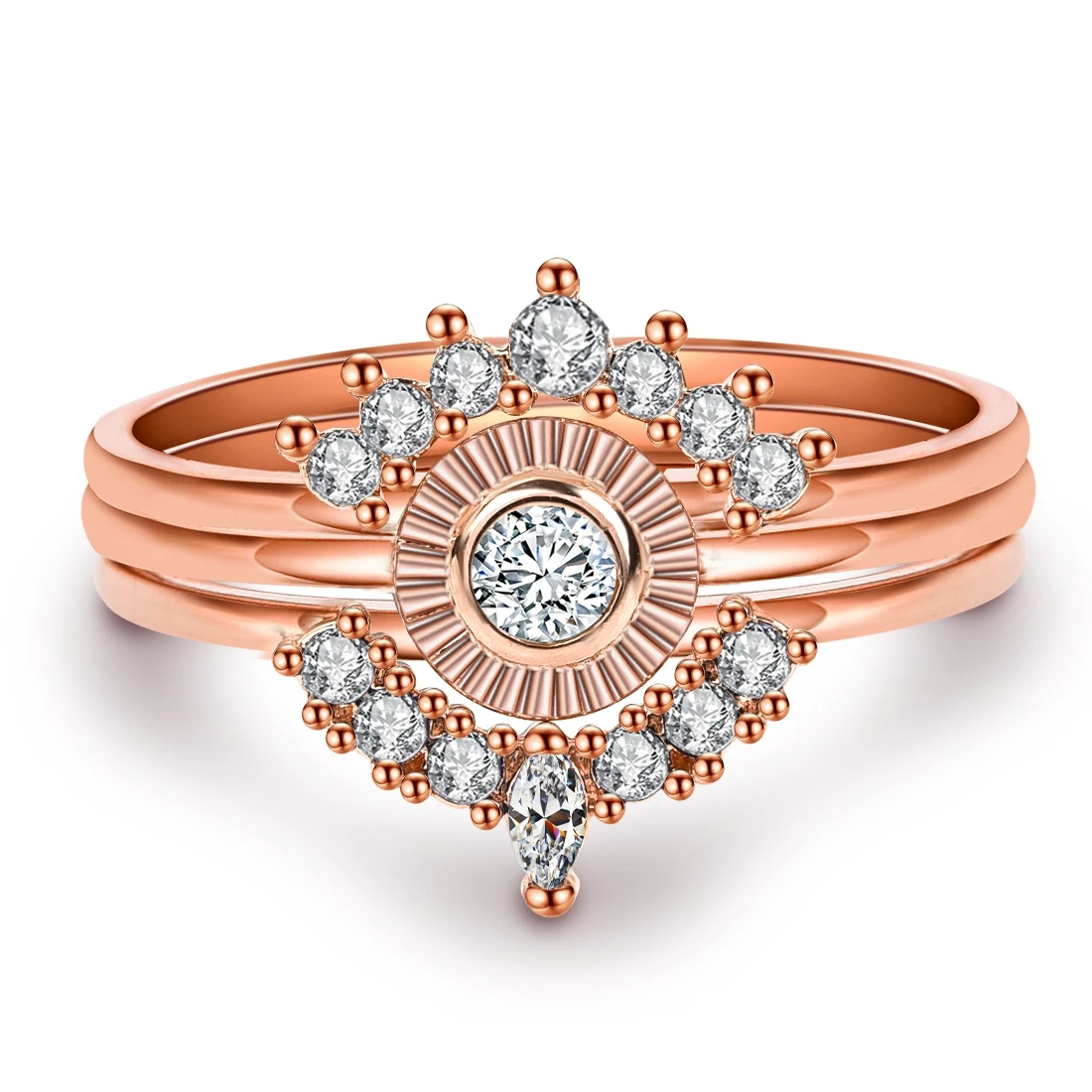 

Jiayiqi 2019 New 3 Pcs Set Rose Gold Cubic Zircon Ring Set For Women Fashion Jewelry Best Gift