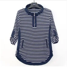 Hchenli г. Брендовые женские темно-синий черный в полоску Футболка модная одежда с длинным рукавом О-образным вырезом хлопок полиэстер длинные футболка s