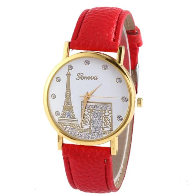 

Women Tends Students Eiffel Tower Printing Pattern Weaved Leather Quartz Dial Watch 2019 New Arrival orologio reloj dama *L