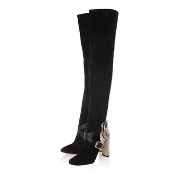 

New Design Women's Boots Fashion Pointed Toe Over Knee Boots Long Stilettos High Heels Woman Flock Stockings Shoes TL-A0138