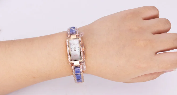 Распродажа! Скидка Мелисса Кристалл Стразы женские часы Япония Mov't Мода часов керамический браслет девушки подарочная коробка
