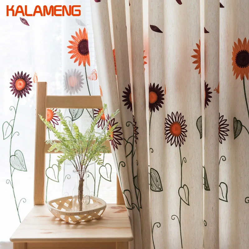 

Garden Country Girl Embroidery Floral Sunflower Children's Curtains Bedroom Window Custom Drapes Living Room Decoration AXY8010