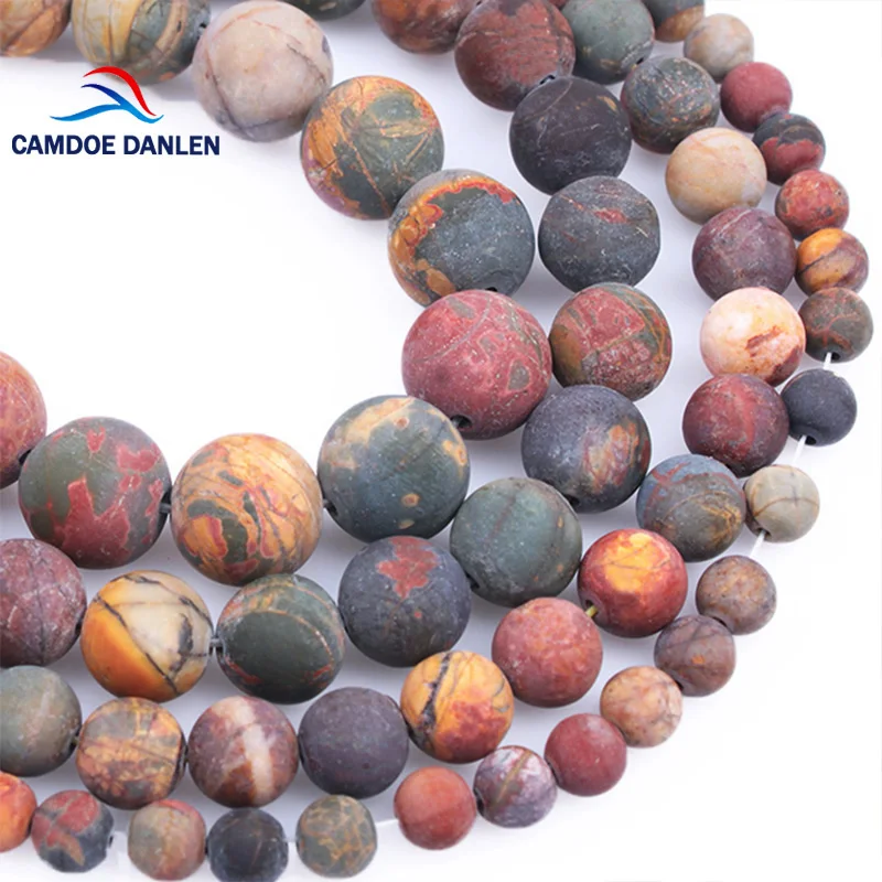 

CAMDOE DANLEN Natural Stone Beads Forst Dull Polish Matte Picasso Jaspe Stone Beads 6 8 10 12mm Fit Diy Necklace Bracelet Making