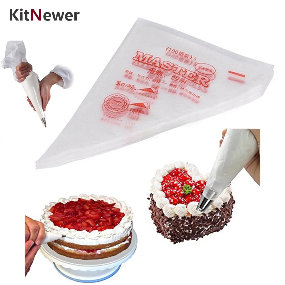 

KITNEWER 100 PCS Small Size Disposable Piping Bag Icing Fondant Cake Cream Decorating Pastry Tip Tool 16X 27CM