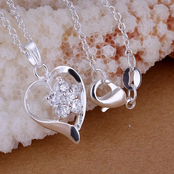 

925 jewelry silver plated Jewelry Pendant Fine Fashion Cute Heart flower zircon Necklace Pendants Top Quality CP205