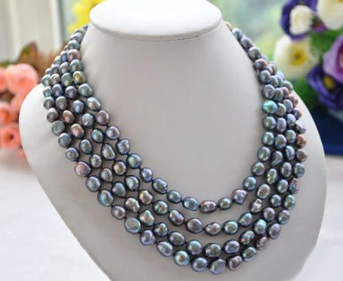 

fine jewelry 4row NATURE BLACK BAROQUE freshwater pearl necklace