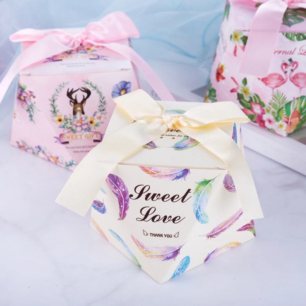 

10/50/100pcs/lot Creative Flamingo&Fawn&Feather Diamond Shape Wedding Favors Candy Boxes Chocolate Box Party Supplies Gift Box