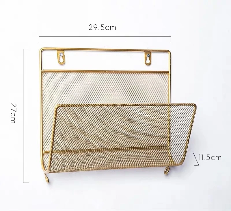 Скандинавская железная сетка настенная стойка для хранения металлическая висящая настенная полка для книг, журналов, газет портативная многофункциональная корзина для хранения - Цвет: golden