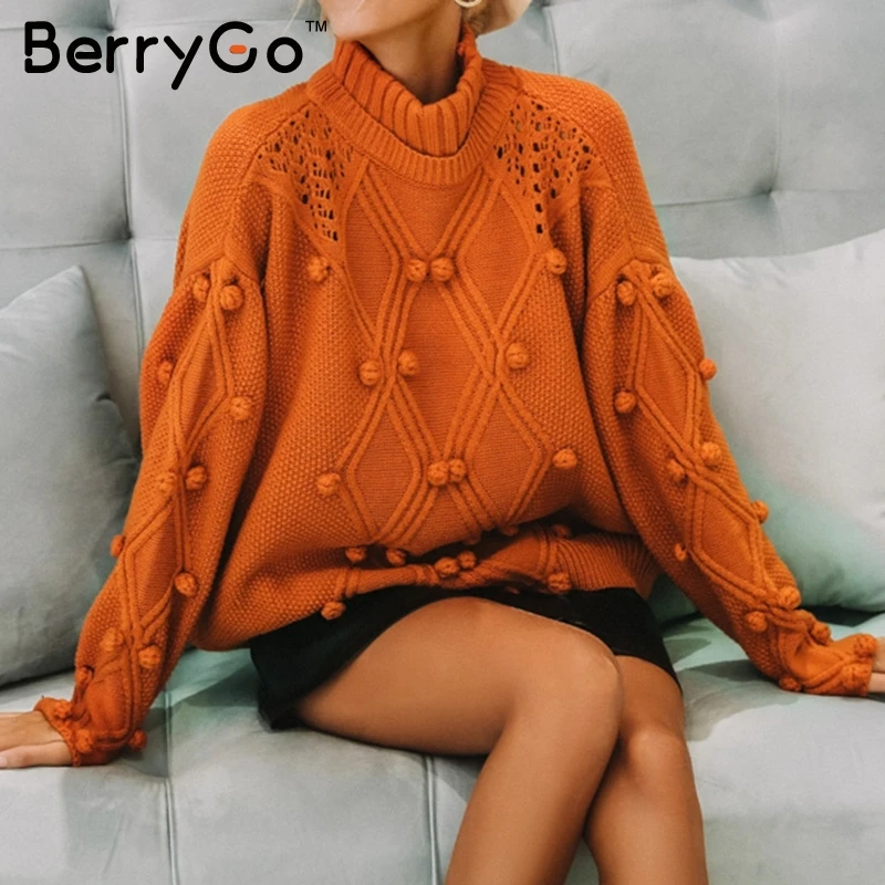 Price BerryGo Turtleneck pure woman sweater knitted pullovers Long sleeve loose vintage sweater Autumn white jumper knitwear female