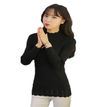 

Knitted Pullovers 2018 Women New Fashion Autumn Winter Ruffles Half Turtleneck Sweaters Female All-Match long Sleeve Sweater O36