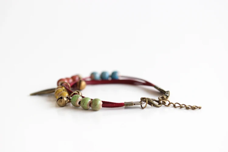 Традиционные ручные керамические браслеты с бусинами, простые женские ювелирные изделия в народном стиле,,#1489