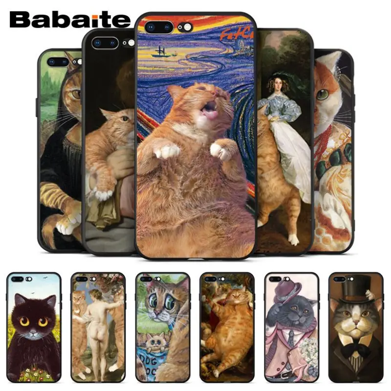 Babaite Забавный чехол для телефона Leonardo da Vinci Mona Lisa Pat Cat для Apple iPhone 8 7 6 6S Plus X XS MAX 5 5S SE XR Чехол для мобильного телефона s