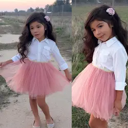 Модная детская одежда для девочек kleding платье дышащая белая рубашка розовый тюль 2 шт. платье