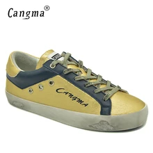 CANGMA/Брендовые женские кроссовки на плоской подошве; золотая Осенняя обувь ручной работы; Водонепроницаемая парусиновая обувь для девочек из натуральной кожи