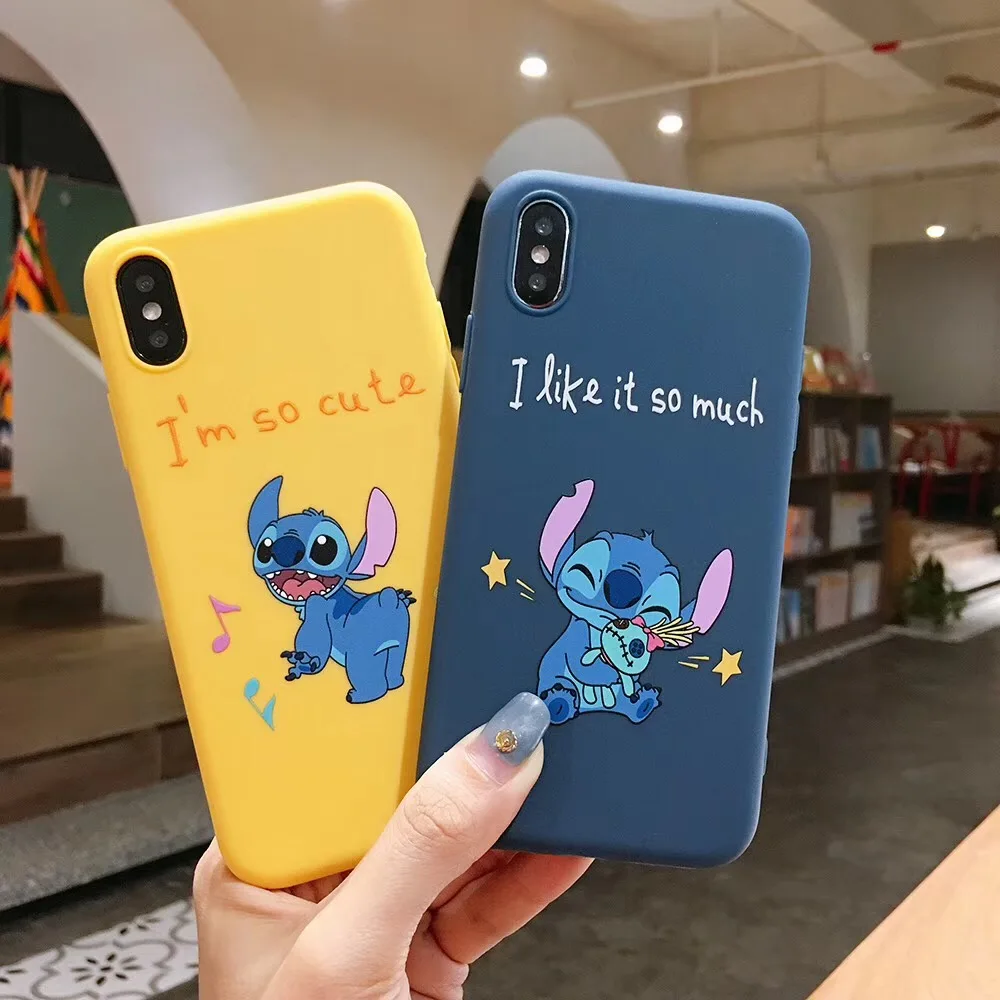 

Cute cartoon happy stich phone case for iPhone Xs MAX Xr X 7 8plus 6 6splus Funny Painted Couple soft tpu cover cases Fundas