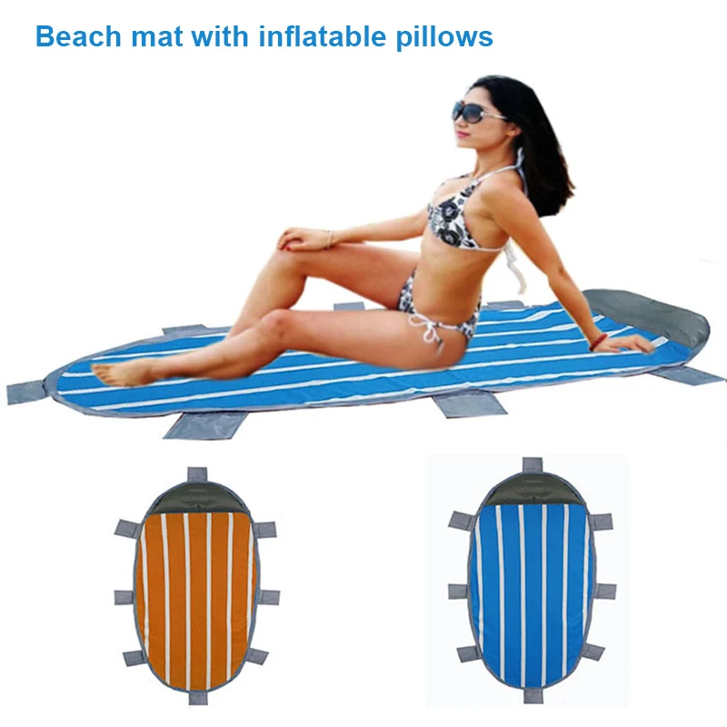 

Outdoor Waterproof Beach Mat Pad with Inflatable Pillow Camping Picnic Plaid Foldable Blanket B2Cshop