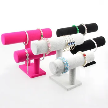 

Jewelry Hard Display Jewelry Organizer T-Bar Rack Stand Holder Black Velvet Bracelet Chain Watch Display Stand Double Layer