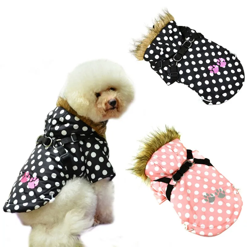Dot Pattern Hooded Jacket Pet Dogs Winter Warm Coat Polka Thickness