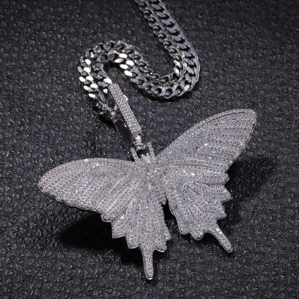 Хип-хоп заказное ожерелье с подвеской-бабочкой, комбинированное название слов с большой застежкой, цепочка, полностью покрытая кубическим цирконием, ювелирные изделия