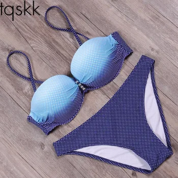 

TQSKK 2019 Sexy Push Up Bikinis Women Swimsuit Bandeau Swimwear Female Retro Bikini Set Beach Wear Striped Bathing Suit Biquini