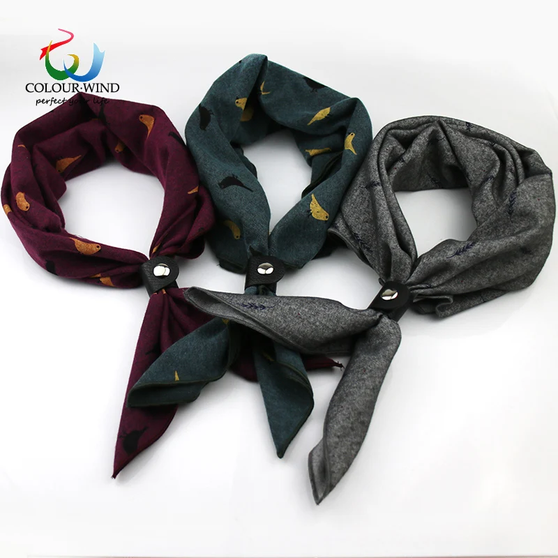 

2018 Genuine Arrival 60*60CM Cotton Women Scarf Birds Leaves Printed With Button Shawl Men's Neck Ware Suit Square Scarves Gift