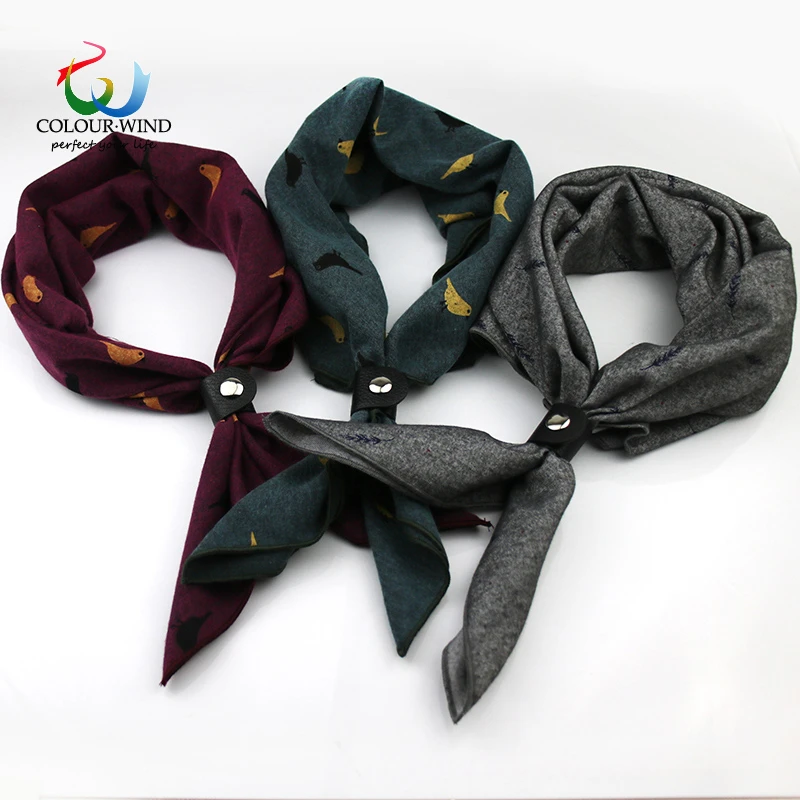 2018 Genuine Arrival 60*60CM Cotton Women Scarf Birds Leaves Printed With Button Shawl Men's Neck Ware Suit Square Scarves Gift men scarf style