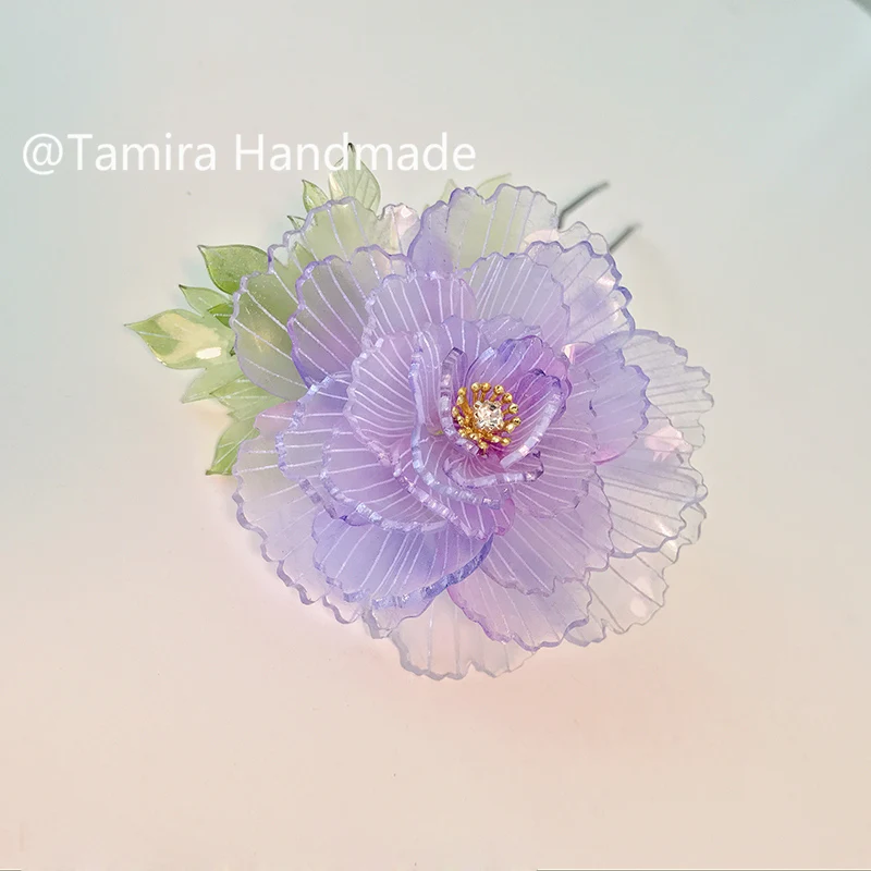

Texture gradient blue purple peony hairpin shrink dink jewery CA44